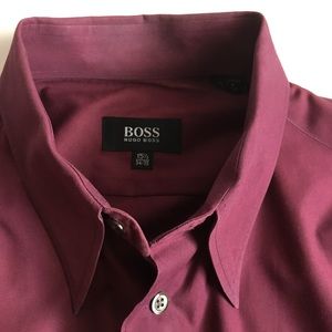 Hugo boss dress shirt 100% cotton wine color men’s   size 15.5 pa0177